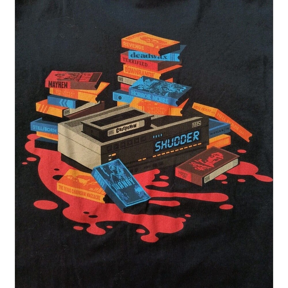 Shudder Streaming Channel Horror VHS Shirt Size L